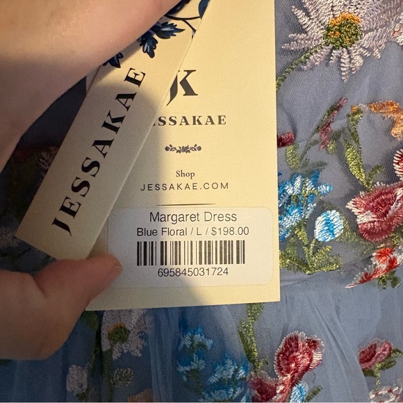 New JessaKae Margaret v-neck embroidered floral midi dress in blue - Picture 8 of 10